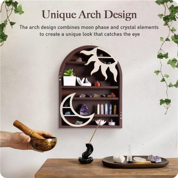 Wooden Moon Shelf Wall Decor Crystal Holder Spiritual Witchy Room Display - Picture 4 of 8